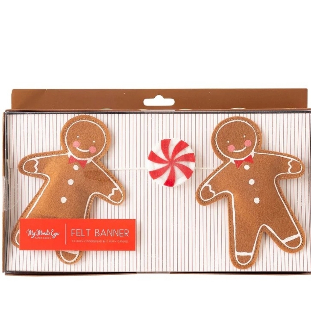 Felt Gingerbread Garland Banner Boy Girl Peppermint Candy Canes Christmas Decor - Picture 4 of 8